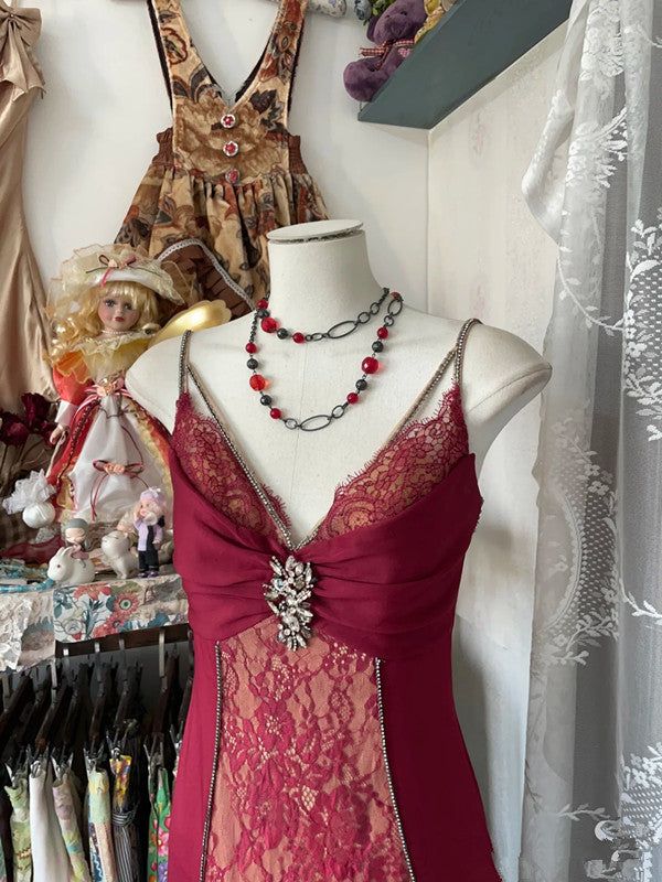 V Neck Lace Burgundy Long Prom Dress Mermaid Evening Party Gown fg6916 - View 5 | VelvetHem
