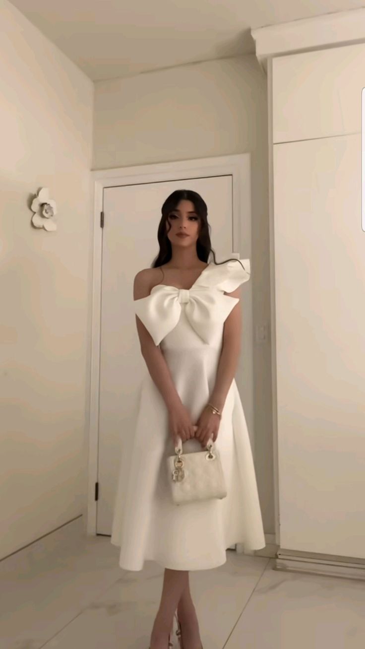 White Elegant Party Prom Dress One Shoulder BowKnot Evening Dresses fg7308 - View 3 | VelvetHem
