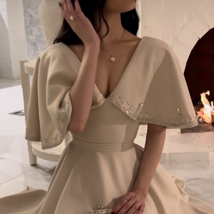 Elegant A line Prom Dress,Ivory Evening Dress Formal Prom Gown fg7282 - View 3 | VelvetHem