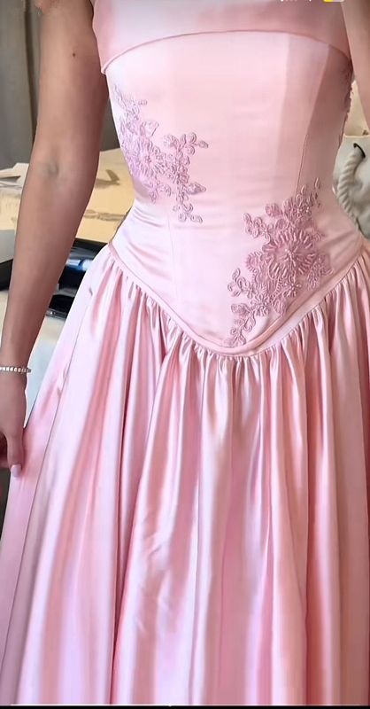 Elegant Pink Satin A-Line Long Evening Dress Birthday Outfit fg7252 - View 2 | VelvetHem