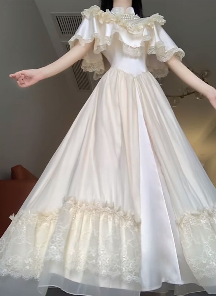 Elegant A-line High Neck Satin Lace Princess Dress Long Evening Dress fg7304 - VelvetHem
