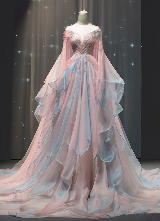 Ball Gown Off The Shoulder Pink Chiffon Long Prom Dress Evening Dresses - VelvetHem