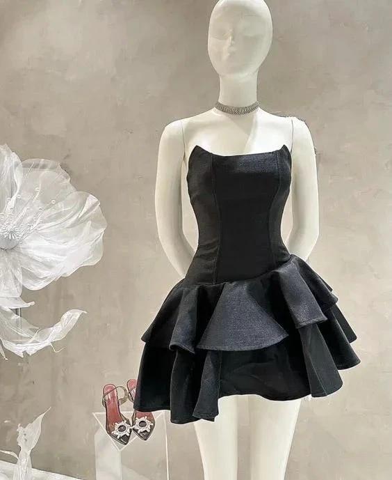 Strapless Black Short Homecoming Dress Black Party Dress (ZD12326)