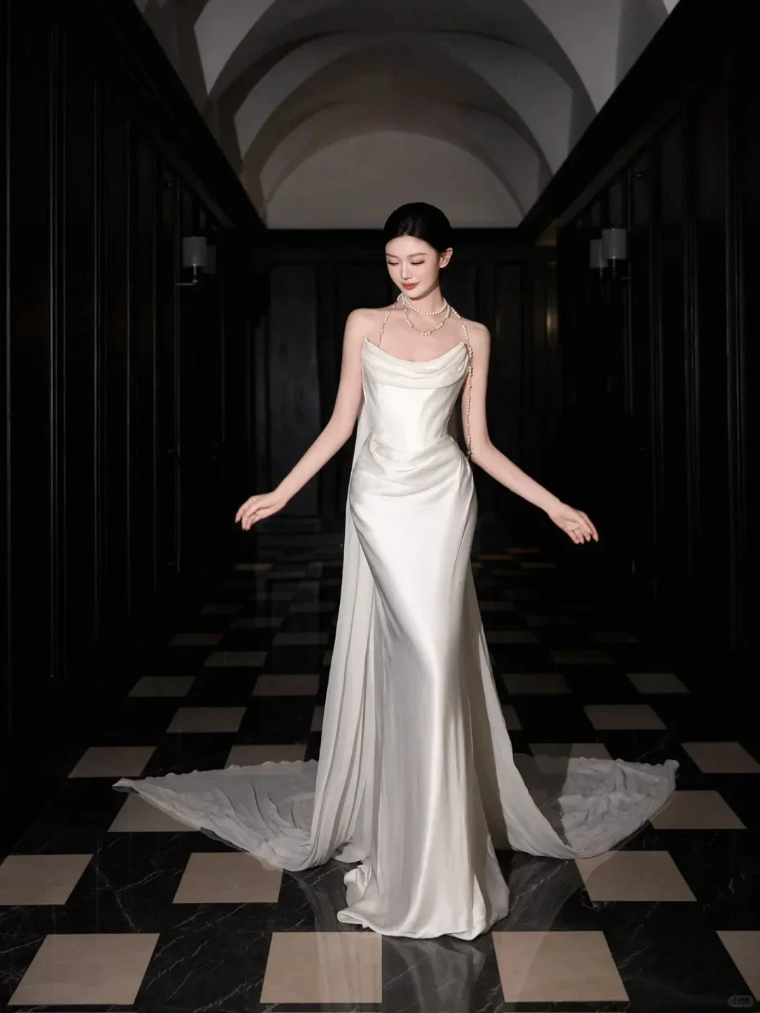 Classy White Satin Chiffon Mermaid Prom Dress,Strapless Long Wedding Dress (ZD13750)