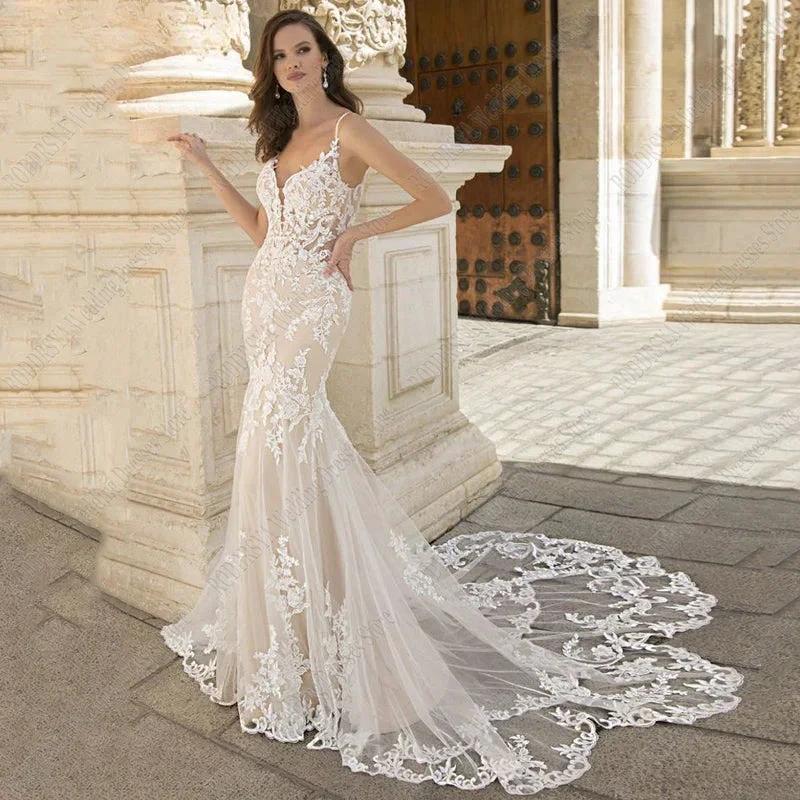 RODDRSYA Gorgeously Mermaid Wedding Dress For Bride Tulle Lace Appliques Court Train Sexy Wedding Gowns (ZD13333)