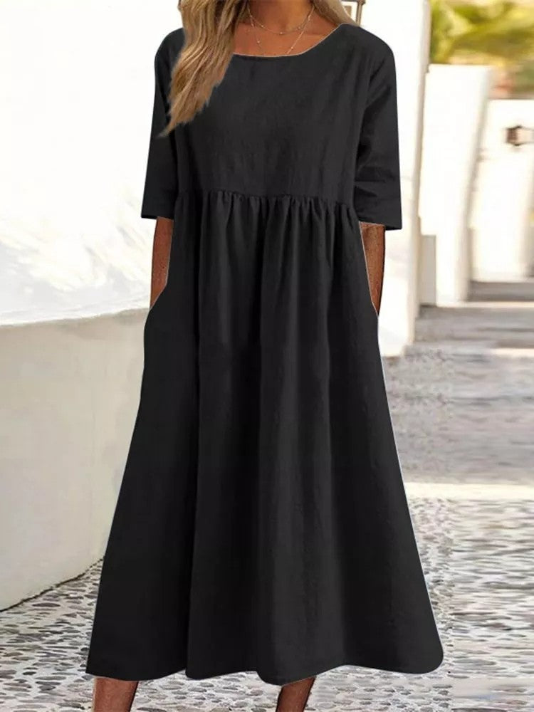 Veronica Luxe Midi Dress with Three Quarter Sleeves Designer Edit