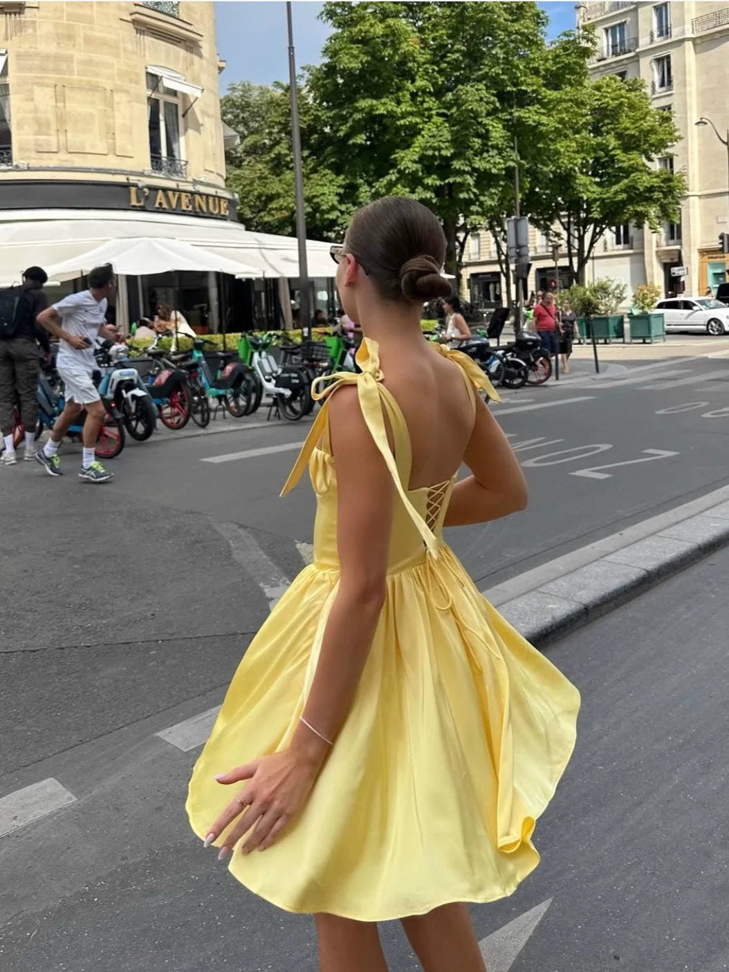 A Line Homecoming Dresses Yellow Bow Strap Prom Cocktail Party Gown       fg6229