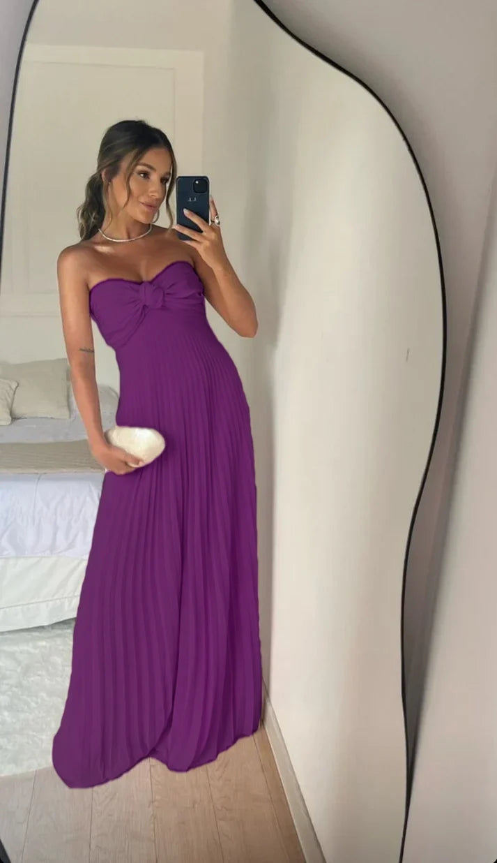 Strapless A Line Pink Long Prom Dress Pleated Formal Party Gown fg6582 - View 7 | VelvetHem