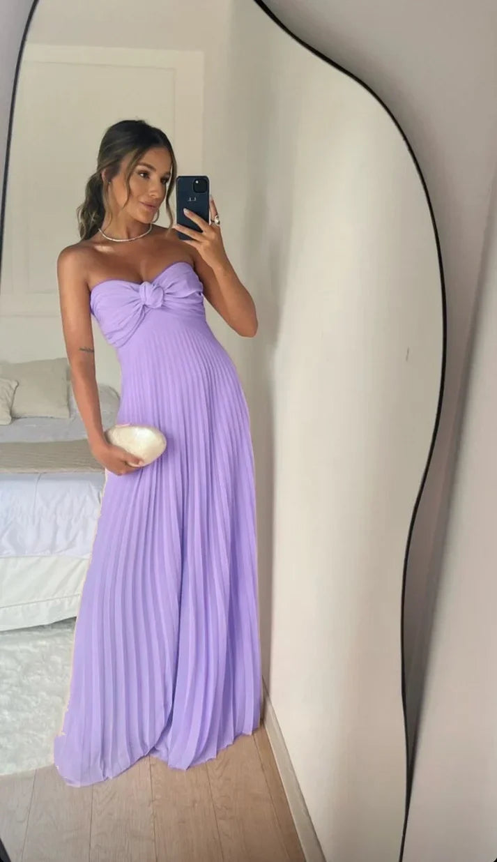 Strapless A Line Pink Long Prom Dress Pleated Formal Party Gown fg6582 - View 8 | VelvetHem