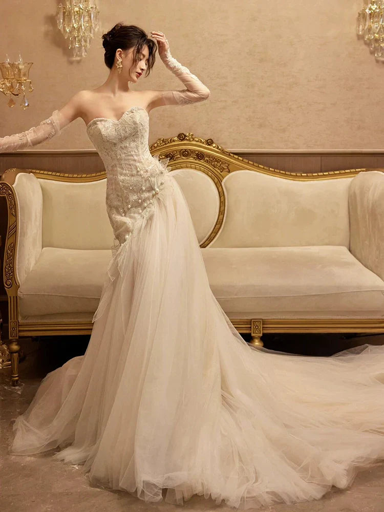 Sexy Mermaid Long Wedding Dress Evening Party Dresses