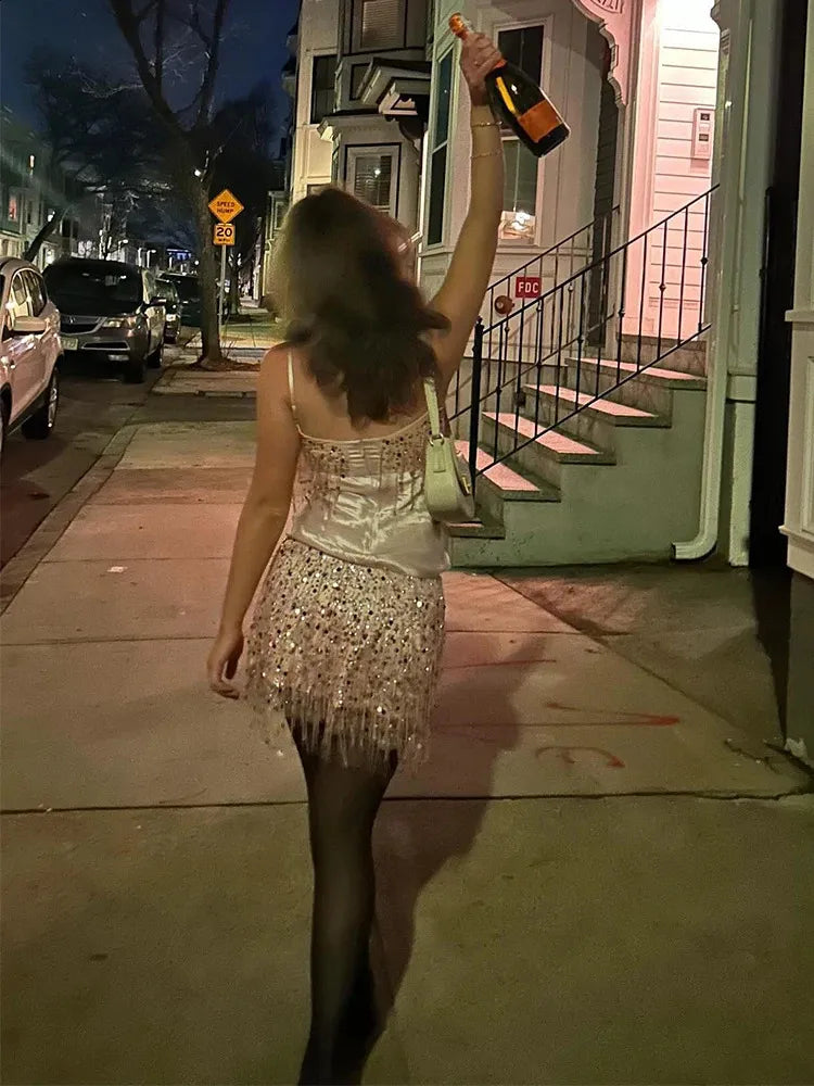 Fashion Sequin Tassel Pink Short Evening Dress Cocktail Dresses Short Party Dress - View 2 | VelvetHem