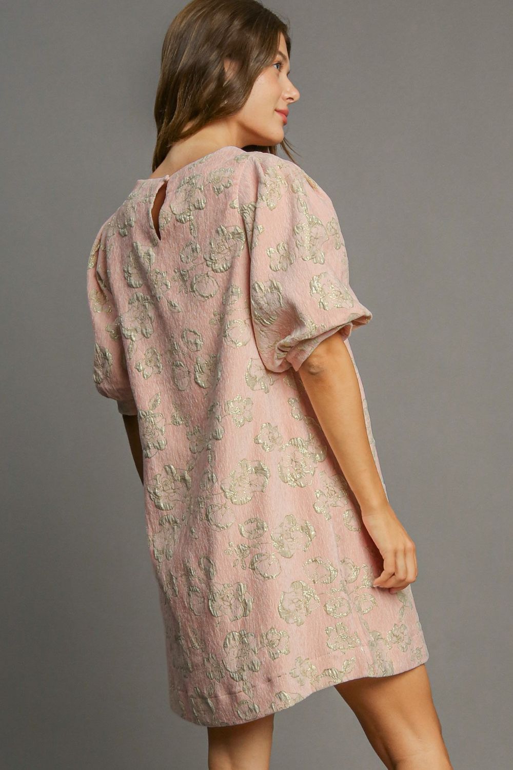 Freya Elevated Floral Jacquard Mini Dress with Puff Sleeves Boutique Collection