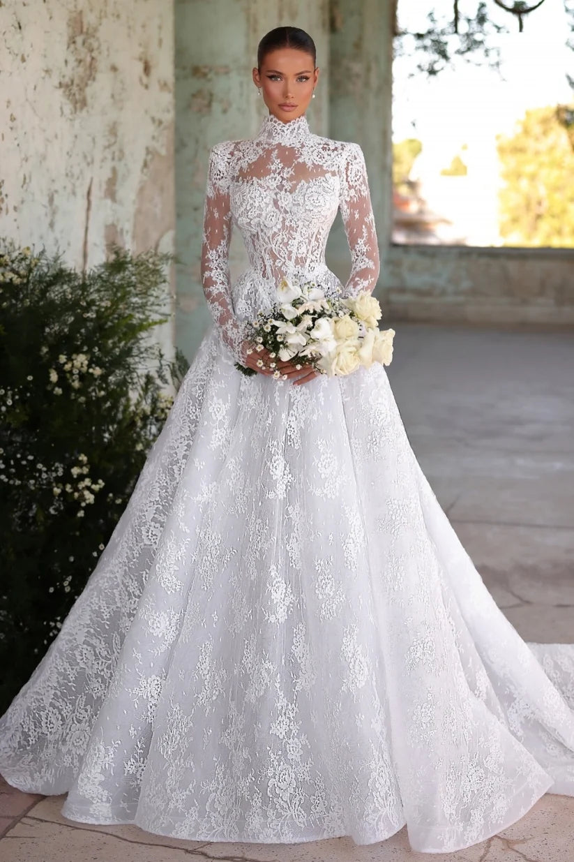 Designer Wedding Dresses A Line Lace Wedding Dresses With Sleeves (ZD17409)
