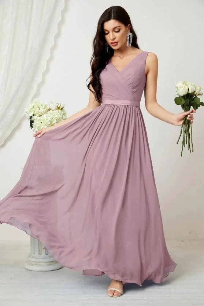 Women's Chiffon Long Bridesmaid Dresses A line Sleeveless Formal Prom Gown for Evening Party Homecoming Dresses 2808 (ZD16947) - VelvetHem
