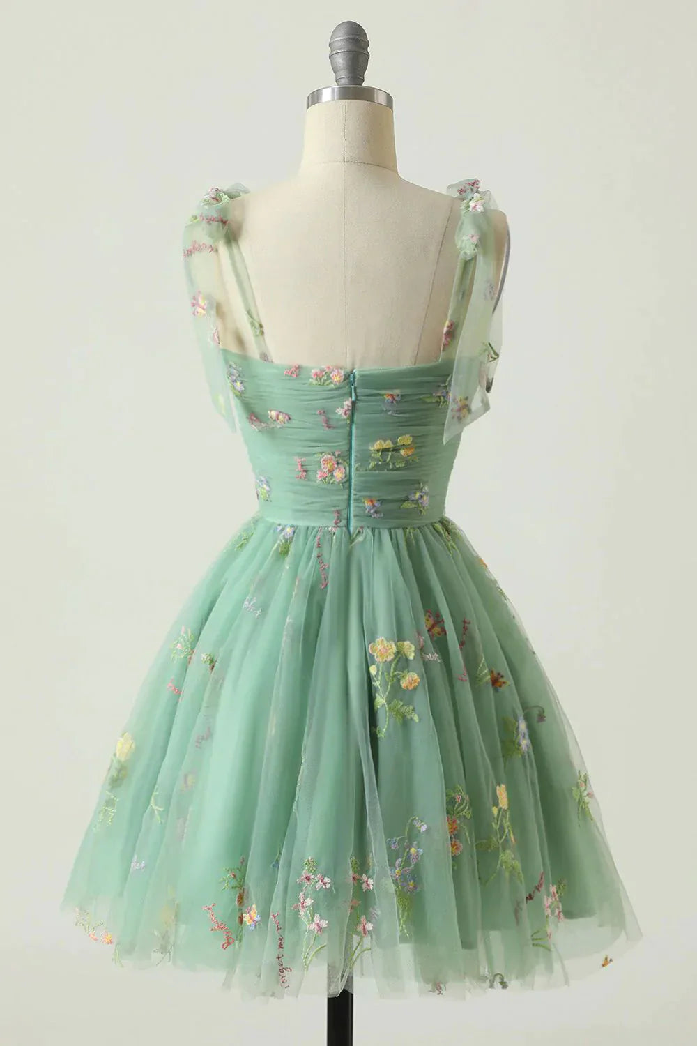 A Line Spaghetti Straps Champagne Short Homecoming Dress with Embroidery