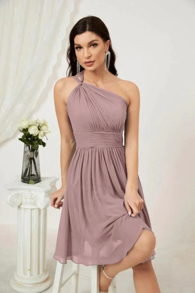 Numbersea Women Chiffon Short One Shoulder Bridesmaid Dress Formal Dresses for Party Homecoming 2804 by numbersea