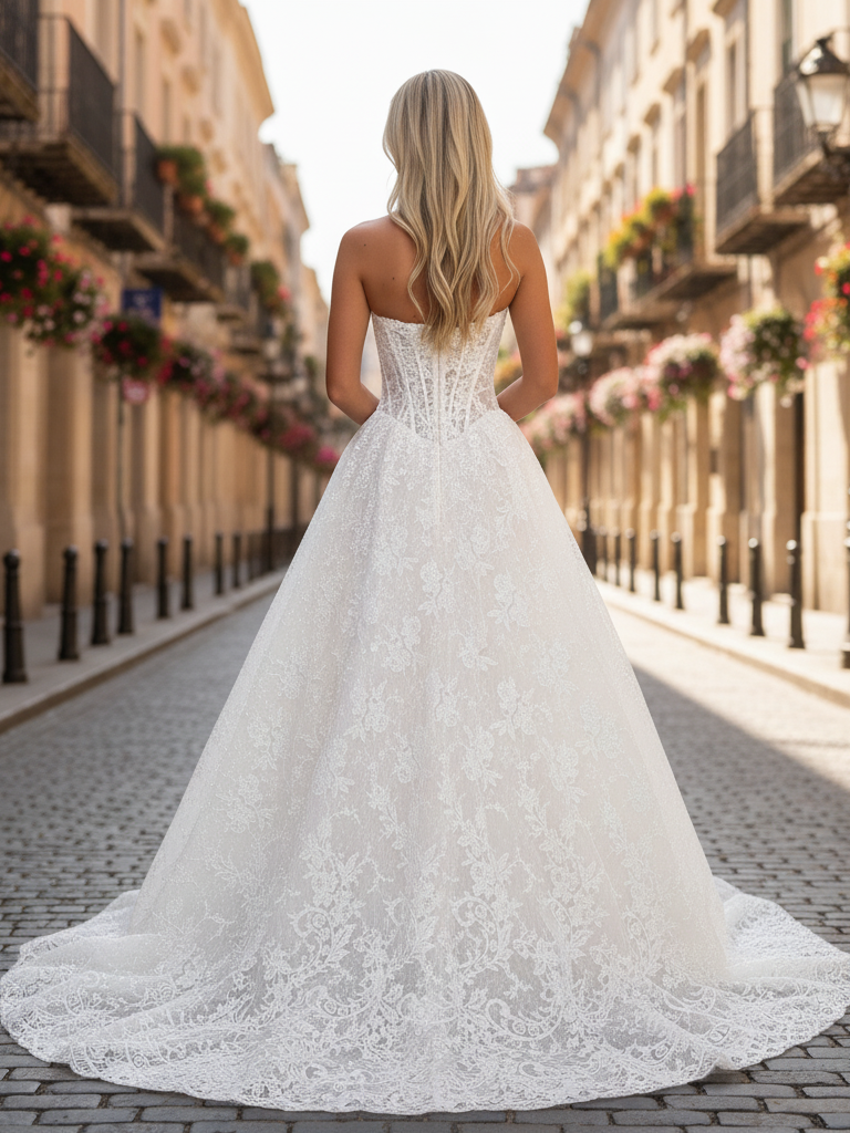 Romantic Sweetheart Neck Corset Lace A-Line Bridal Wedding Gown