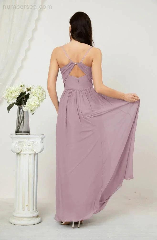 ZapDress  Neck Bridesmaid Dresses Chiffon Long Spaghetti A-line Formal Prom Gown for Wedding Party Evening 2801 (ZD16961)