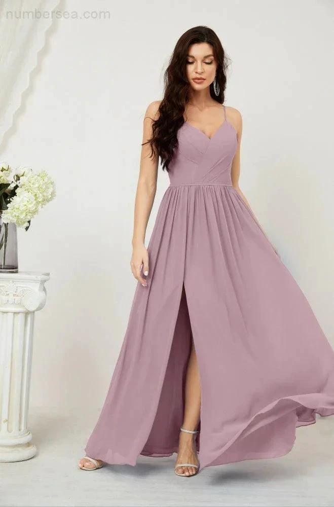 ZapDress  Neck Bridesmaid Dresses Chiffon Long Spaghetti A-line Formal Prom Gown for Wedding Party Evening 2801 (ZD16961)