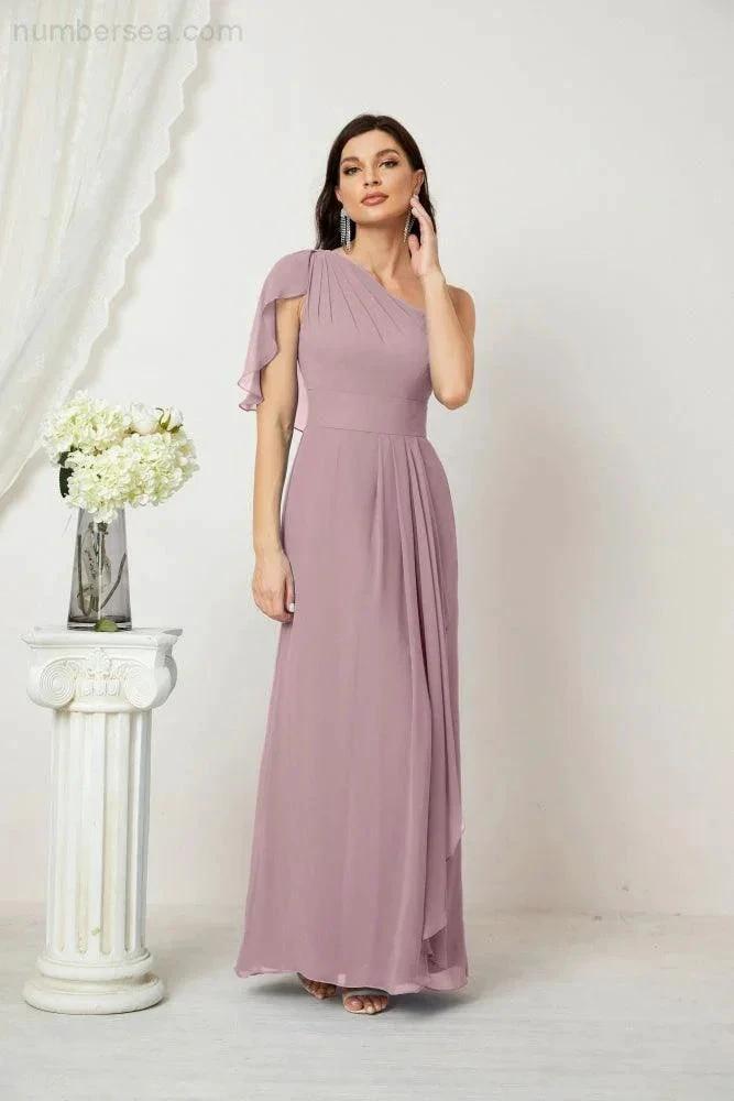 ZapDress  Chiffon Ruffled One Shoulder Long Bridesmaid Dresses A-line Formal Evening Gown Side Split 2809 (ZD17049)
