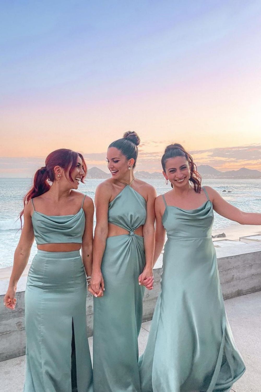 Simple Spaghetti Straps or Halter Mint Green Long Bridesmaid Dress - View 3 | VelvetHem