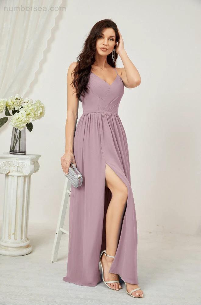 ZapDress  Neck Bridesmaid Dresses Chiffon Long Spaghetti A-line Formal Prom Gown for Wedding Party Evening 2801 (ZD16961)