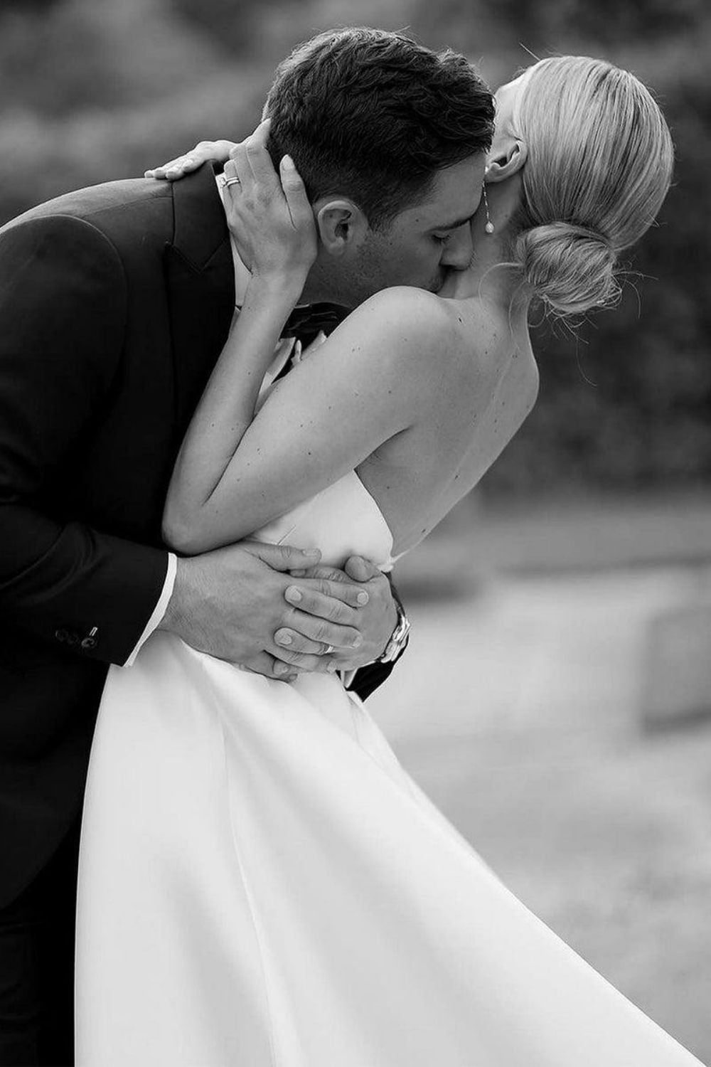 Simple A Line Strapless White Long Bridal Dress with Train - View 5 | VelvetHem