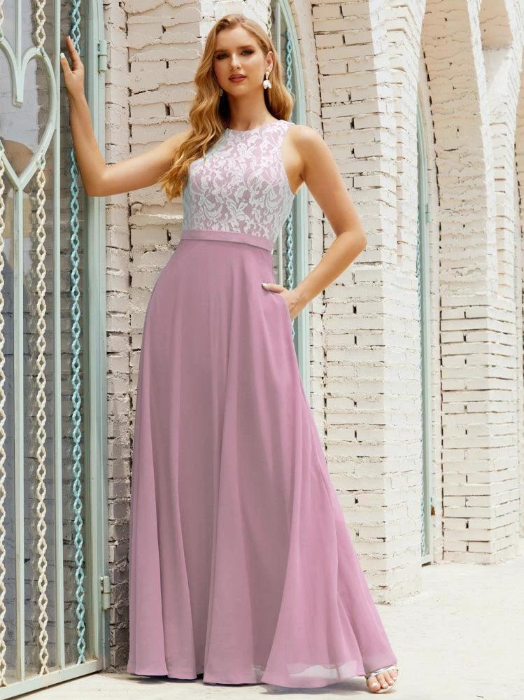 Lace Bridesmaid Dress Floor Length Evening Gowns with Pockets 28017 by numbersea