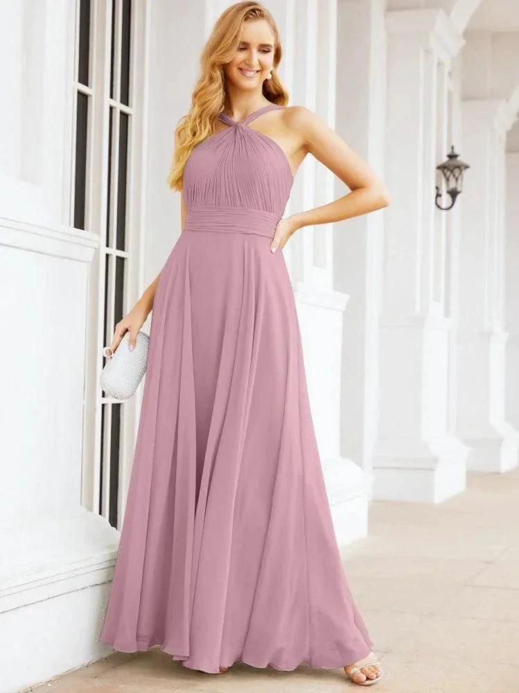 Numbersea Crisscross Halter Bridesmaid Dresses for Party Wedding Evening Prom Maxi Ball Gowns 28053 by numbersea