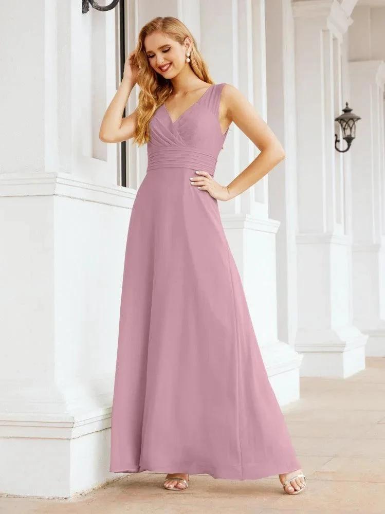 Formal Prom Gown Elegant V-Neck Sleeveless Bridesmaid Dresses for Wedding Party 28037 by numbersea