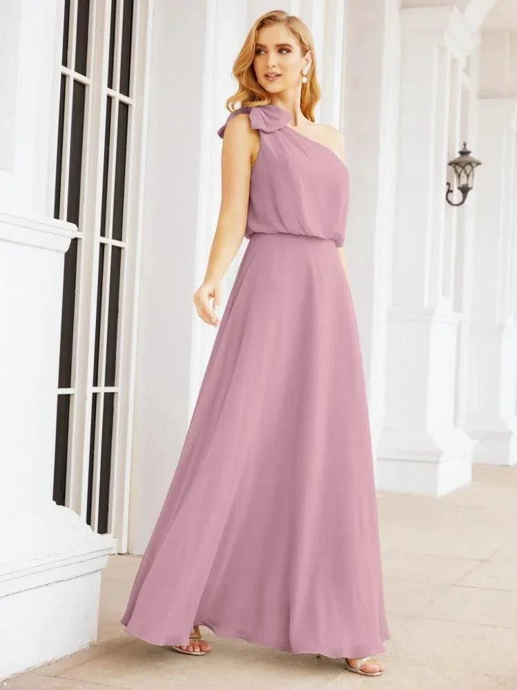 Numbersea Chiffon Ruffled One Shoulder Sleeveless Long Bride Dresses A-line Formal Evening Gown Side Split 28057 by numbersea