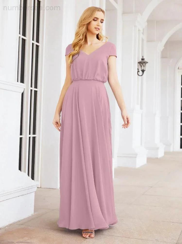 ZapDress V-Neck Bridesmaid Dresses Long Cap Sleeves Prom Evening Formal Gowns 28071 (ZD17047)