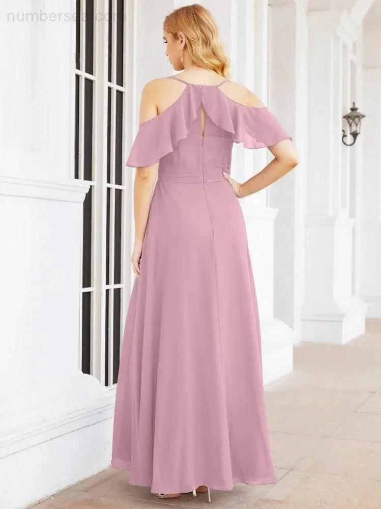 ZapDress Cold Shoulder Long Bridesmaid Dresses Side Slit Formal Prom Gowns Party Wedding 28070 (ZD16993)