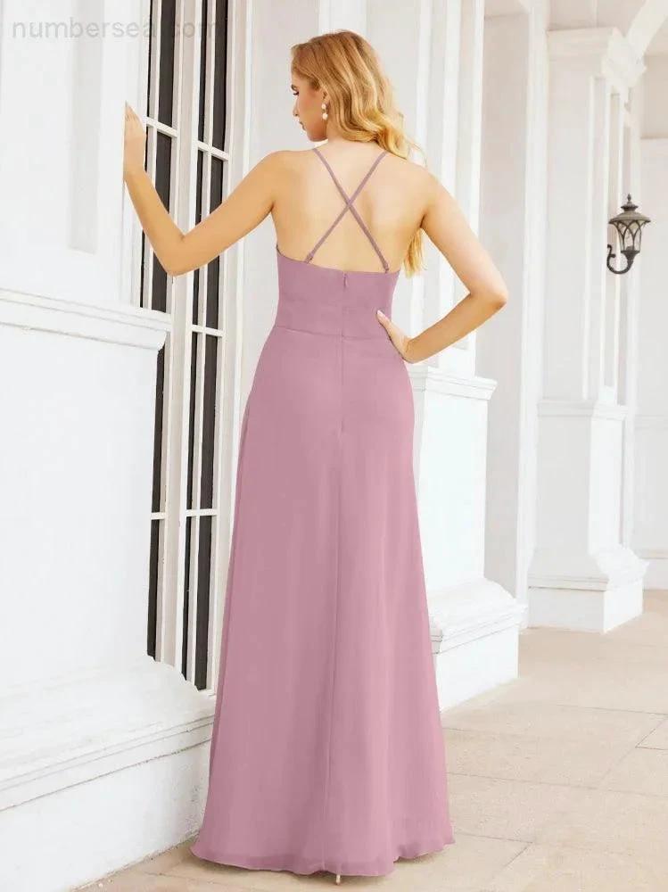 ZapDress Halter Bridesmaid Dresses with Pockets Sleeveless Formal Evening Party Prom Gowns  28055 (ZD17039)