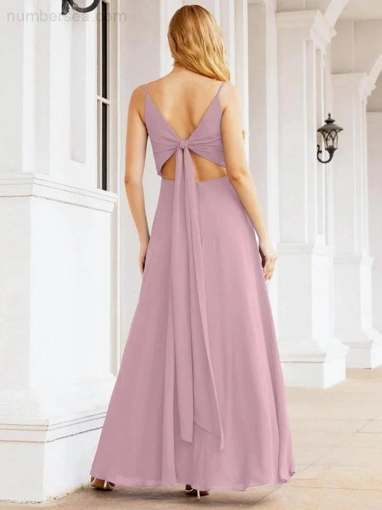 ZapDress Spaghetti Strap Bridesmaid Dresses V Neck Butterfly Back Fromal Evening Party Prom Gown 28036 (ZD17001)