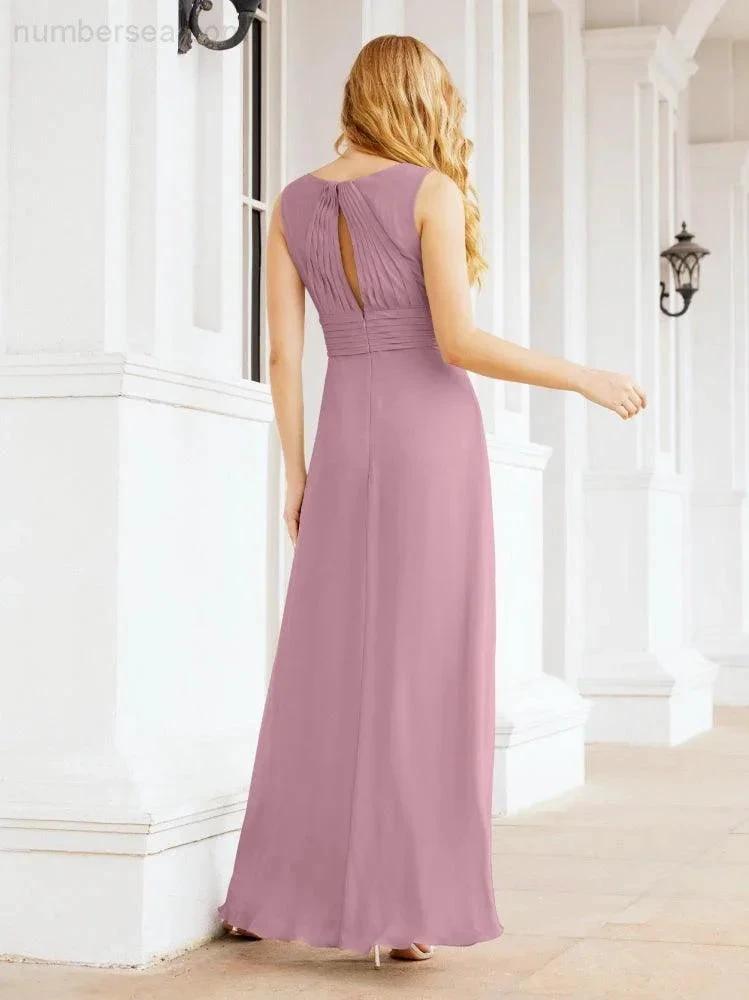Formal Prom Gown Elegant V-Neck Sleeveless Bridesmaid Dresses for Wedding Party 28037 (ZD17021)