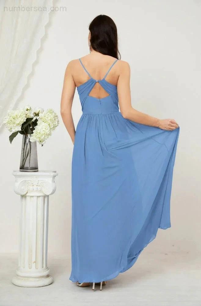 ZapDress  Neck Bridesmaid Dresses Chiffon Long Spaghetti A-line Formal Prom Gown for Wedding Party Evening 2801 (ZD16961)