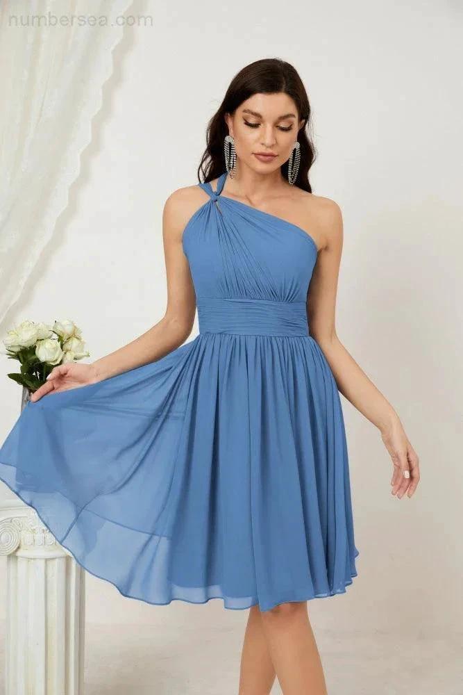 ZapDress Women Chiffon Short One Shoulder Bridesmaid Dress Formal Dresses for Party Homecoming  2804 (ZD16948)