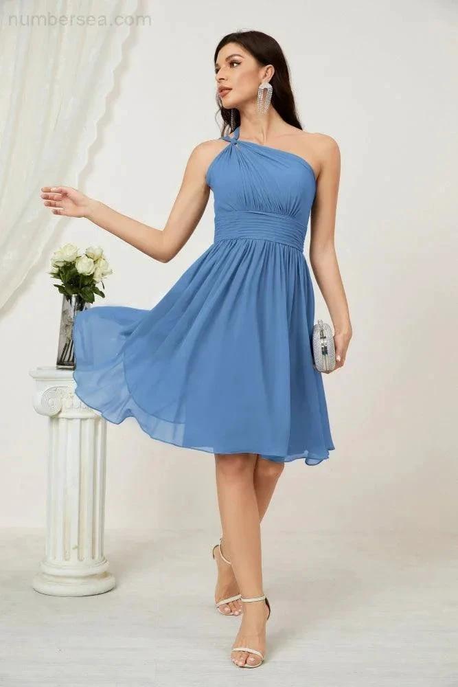 ZapDress Women Chiffon Short One Shoulder Bridesmaid Dress Formal Dresses for Party Homecoming  2804 (ZD16948)