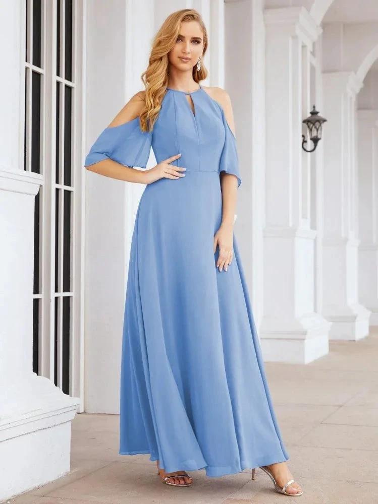 Numbersea Cold Shoulder Bridesmaid Dresses A-Line Long Formal Evening Gowns 28074 by numbersea