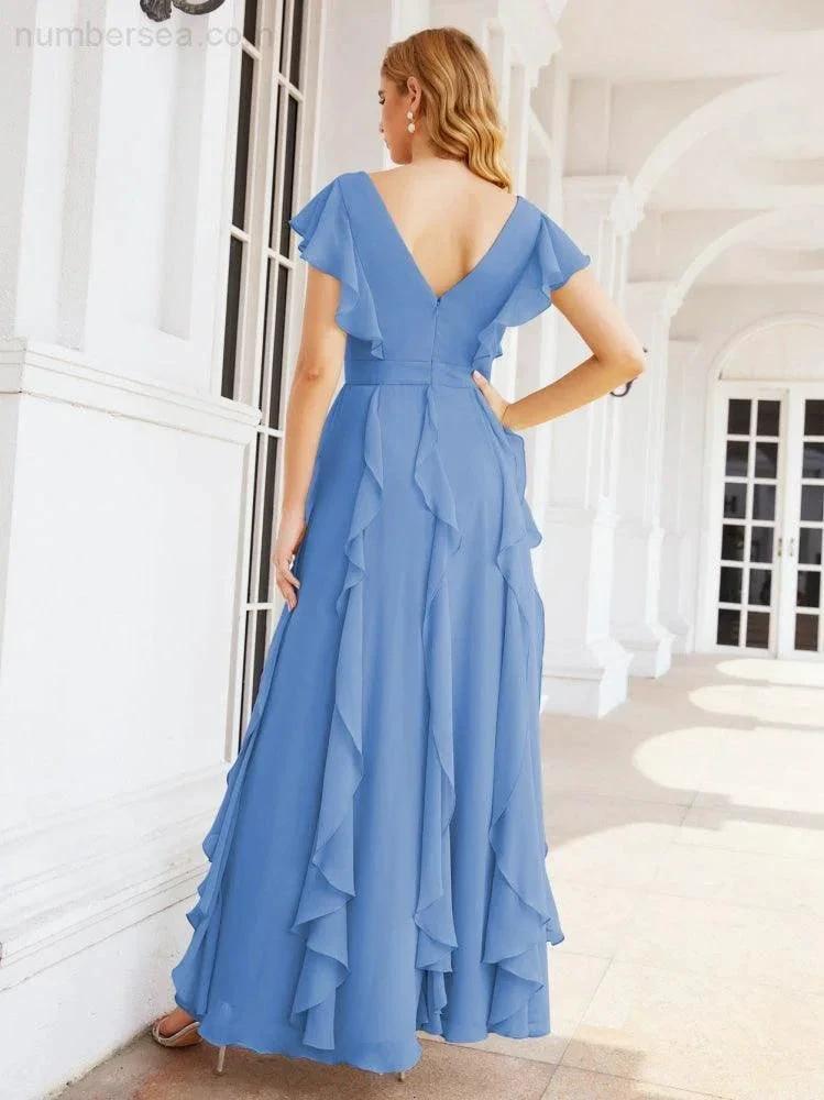 Ruffled Bridesmaid Dresses with Sleeves Long Formal Party Dress 28041 (ZD17030)