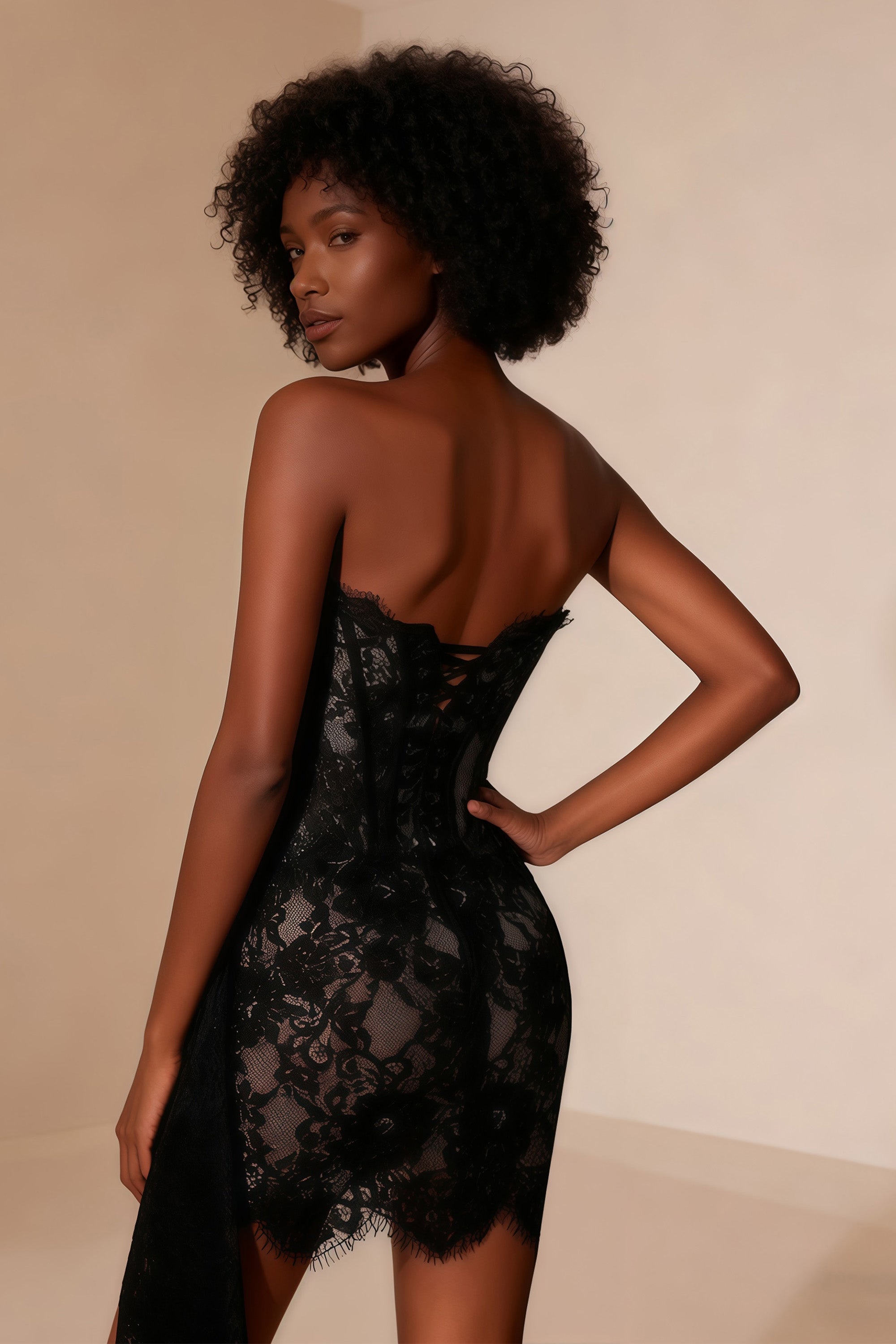 Strapless Corset Boning Lace Overlay Mini Party Dress