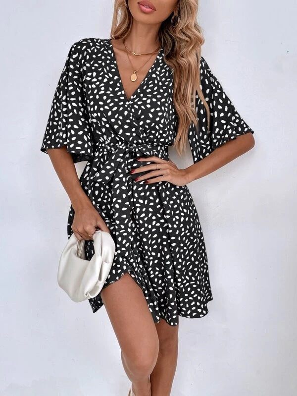 V neck Waist Fashion Versatile Boho Dress
