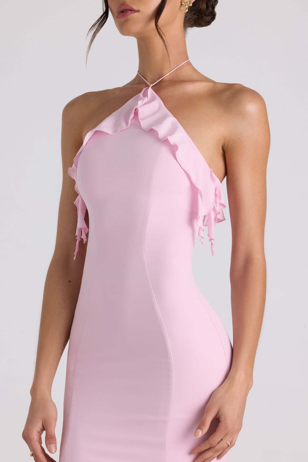 Ruffle - Trim Halterneck Evening Maxi Dress