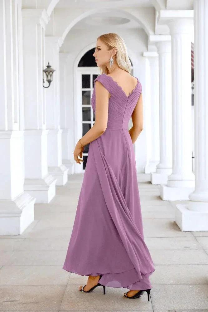Ladies Chiffon V Neck Sleeveless Floor Length Bridesmaid Evening Dress Wedding Party Evening Dress 28126 by numbersea