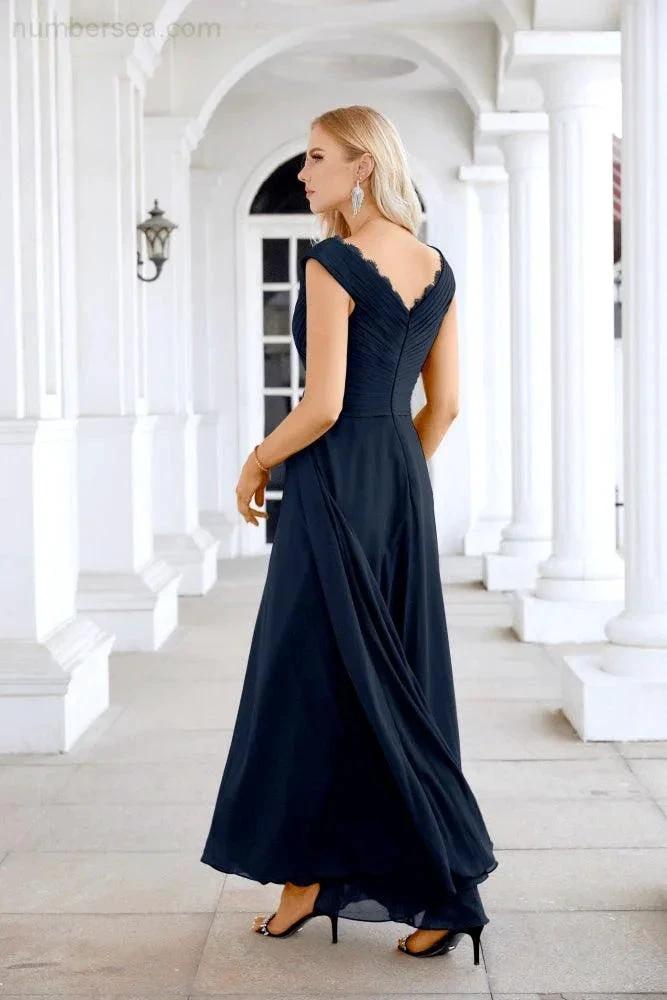 Ladies Chiffon V Neck Sleeveless Floor Length Bridesmaid Evening Dress Wedding Party Evening Dress 28126 (ZD16989)