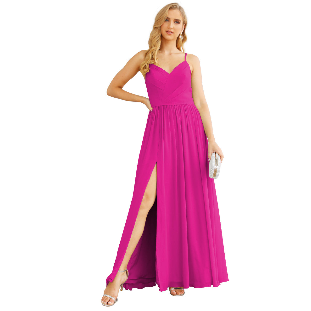Spaghetti Strap Bridesmaid Dresses for Women Chiffon Long Formal Party Prom Gowns