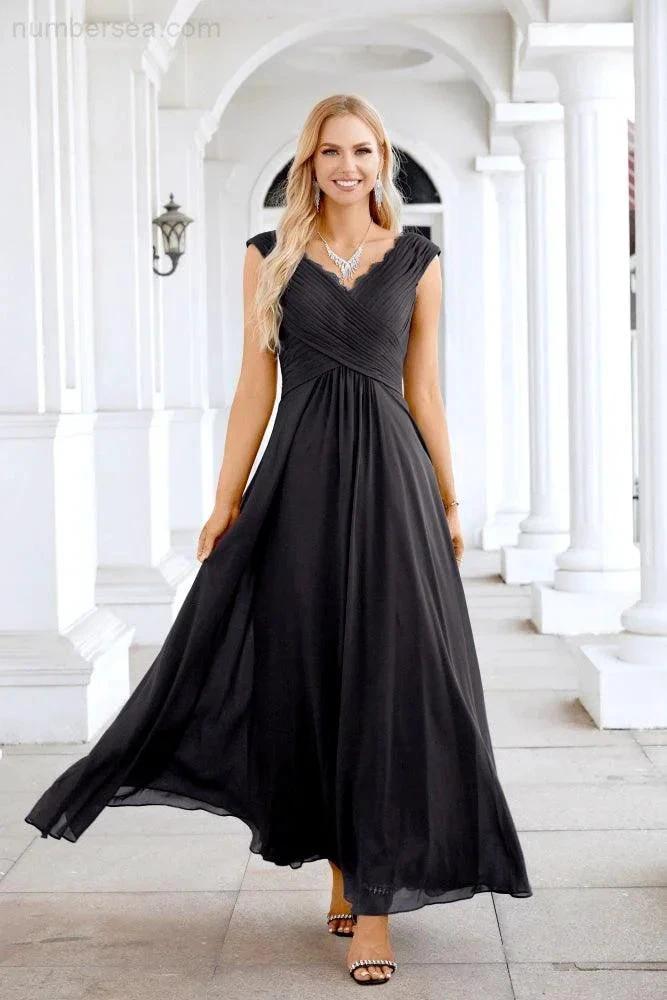 Ladies Chiffon V Neck Sleeveless Floor Length Bridesmaid Evening Dress Wedding Party Evening Dress 28126 (ZD16989)
