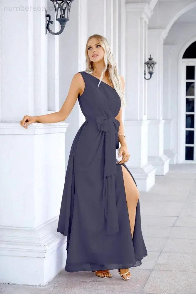 Ladies Chiffon One Shoulder Bridesmaid Evening Dress Wedding Party Evening Dress 28133 (ZD17003)