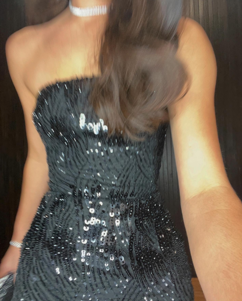 Gorgeous Strapless Black Sequin Sheath Slit Evening Dress Party Gown Long Wedding Guest Dress - View 3 | VelvetHem